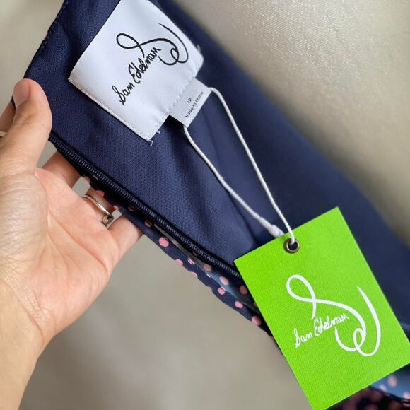 NWT Sam Edelman Chiffon Navy Blue & Pink Polka Dot Pleated Maxi Dress Size 12 - Picture 6 of 8